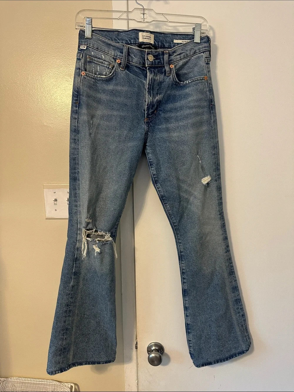 Citizens of Humanity Distressed Medium Blue Flare Jeans